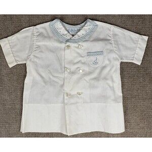 Feltman Brothers Boys White W/ Blue Check Infant Day Gown 12 Months